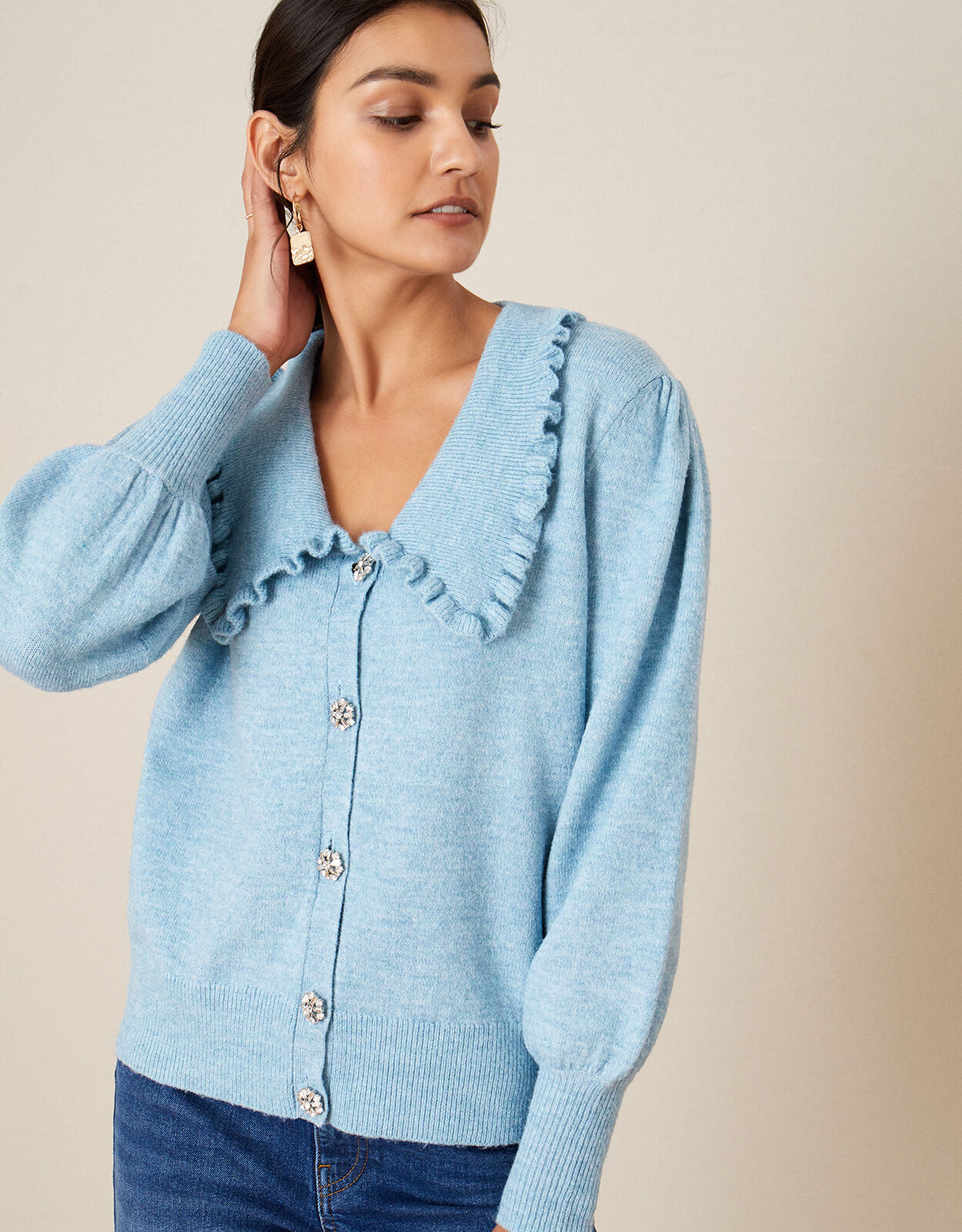 Cosy Collar Cardigan Blue
