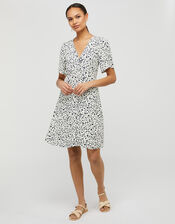 Poppy Floral Tea Dress in Sustainable Viscose, Ivory (IVORY), large