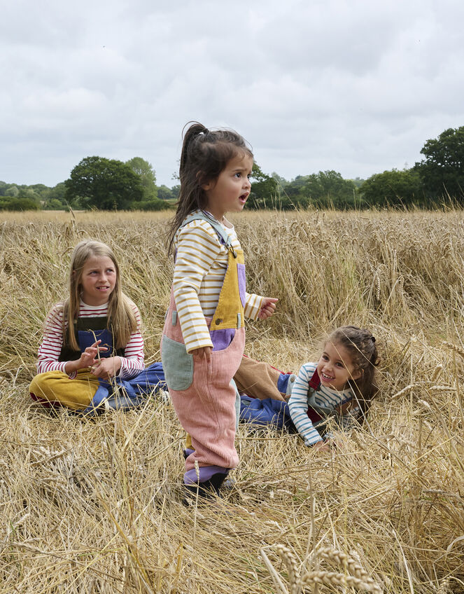 Dotty Dungarees Corduroy Patchwork Dungarees, PASTEL MULTI, large