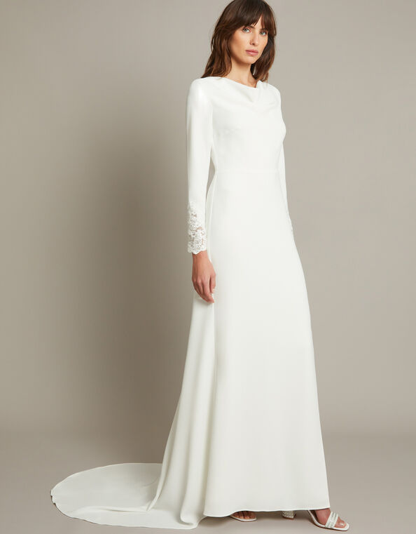 Aleah Long Sleeve Cowl Lace Wedding Dress, Ivory (IVORY), large