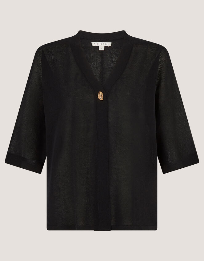 Bath Short Sleeve Cardigan, Black (BLACK), large