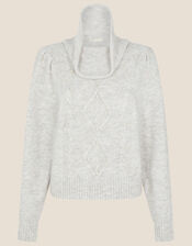 Stitchy Pearl Cowl Neck Jumper, Grey (GREY), large