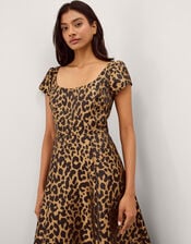 Anna Leopard Print Midi Dress, Camel (BEIGE), large
