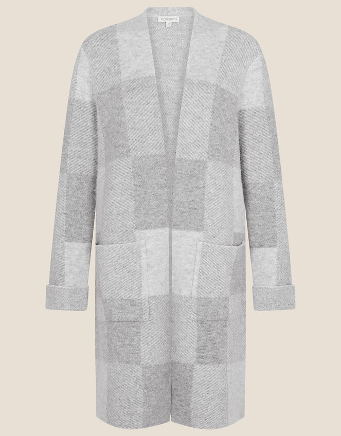 Check Pattern Coatigan with Recycled Polyester, Grey (GREY), large