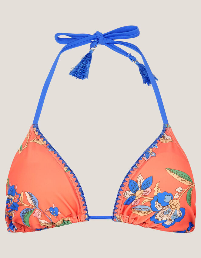 Kaia Floral Triangle Bikini Top, Orange (ORANGE), large