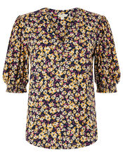 Missie Floral Short Sleeve Top, Blue (NAVY), large