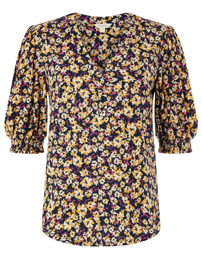 Missie Floral Short Sleeve Top, Blue (NAVY), large