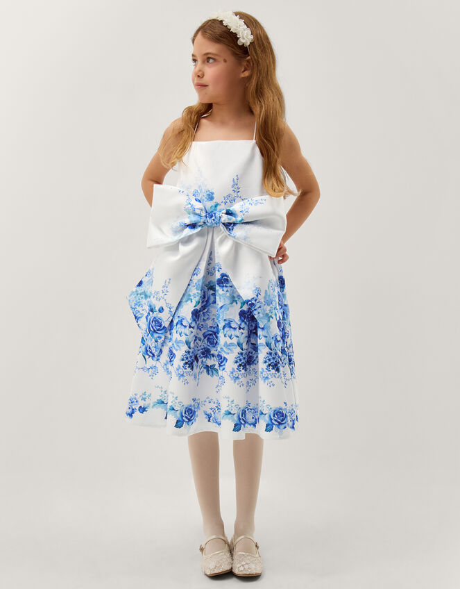 Rose Print Bow Party Dress, Multi (MULTI), large