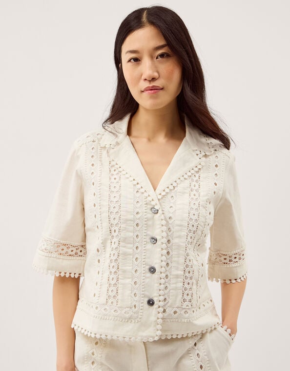 Irina Lace Trim Shirt, White (WHITE), large
