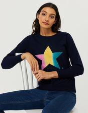 Nina Ombre Star Knit Jumper with Recycled Polyester, Blue (NAVY), large