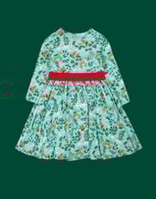 Frugi Christmas Party Skater Dress, Green (LIGHT GREEN), large