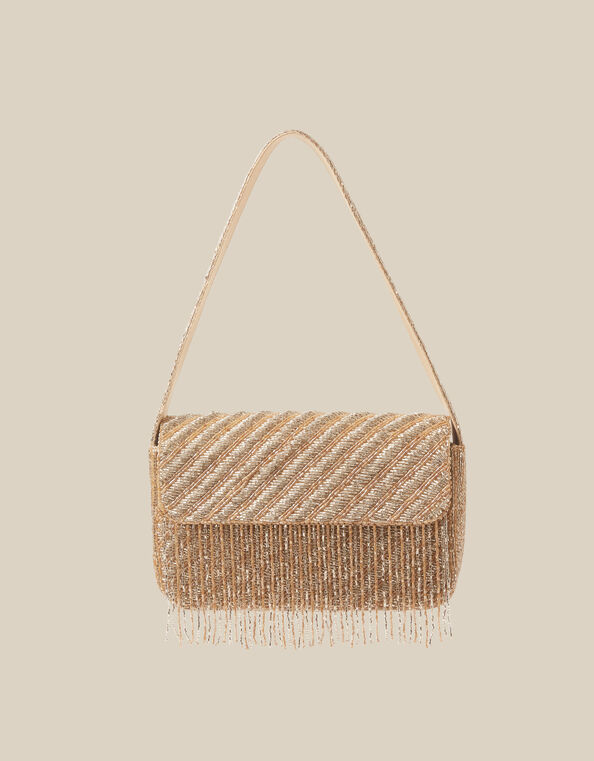 Fern Beaded Tassel Shoulder Bag, , large