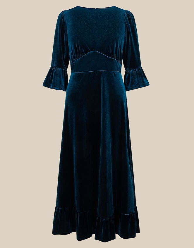 Valda Frill Velvet Jersey Midi Dress, Teal (TEAL), large