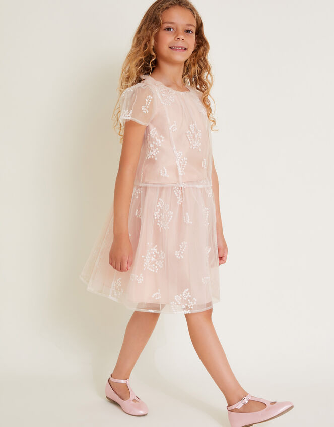 Harlyn Short Sleeve Embroidered Tulle Top, Pink (PINK), large