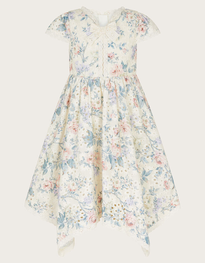 Ashleigh Short Sleeve Broderie Floral Dress, Multi (MULTI), large