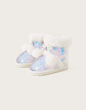 Olivia Sequin Slipper Boots, Ivory (IVORY), large