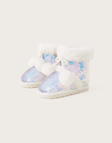 Olivia Sequin Slipper Boots, Ivory (IVORY), large