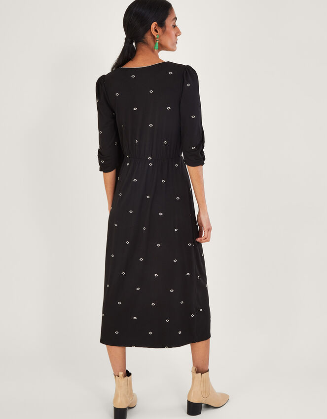 All-Over Embroidered Jersey Midi Dress, Black (BLACK), large
