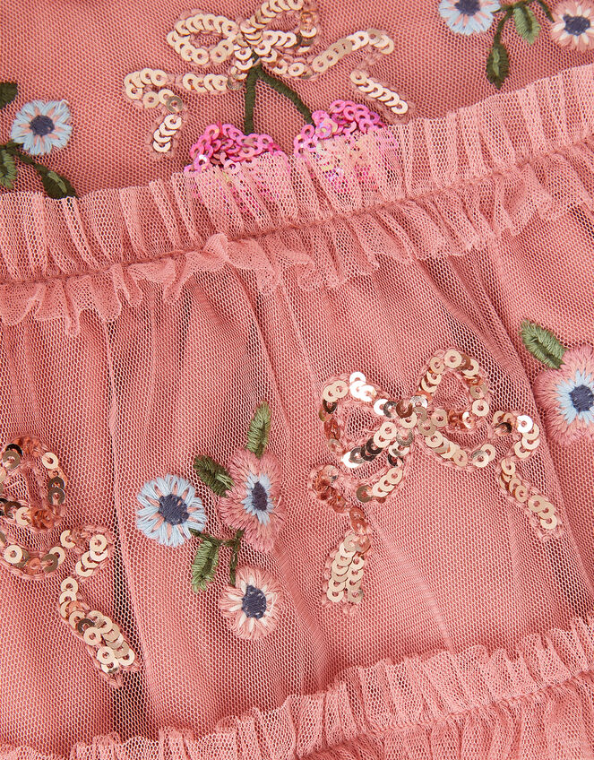 Mon Cheri Floral Embroidered Mesh Dress, Pink (PINK), large