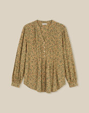 Deena Ditsy Floral Jersey Blouse, Green (GREEN), large