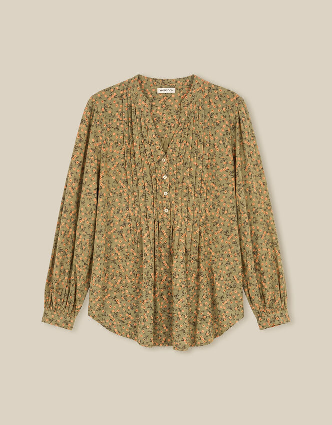Deena Ditsy Floral Jersey Blouse, Green (GREEN), large