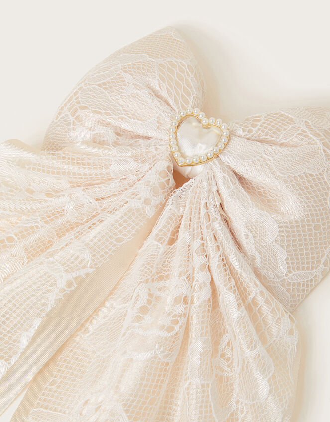 Satin Lace Bow Hair Clip, , large