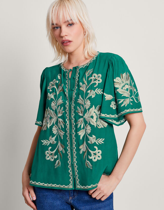 Adina Embroidered Blouse, Green (GREEN), large