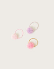 Mini Fluffy Pom-Pom Hairbands Set of Three, , large