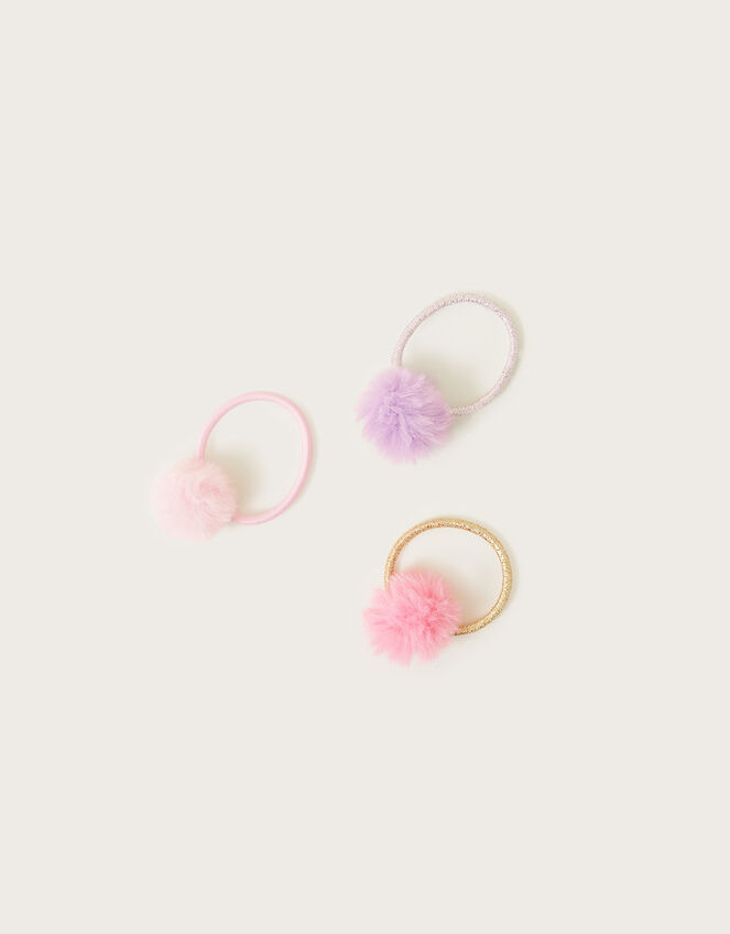 Mini Fluffy Pom-Pom Hairbands Set of Three, , large