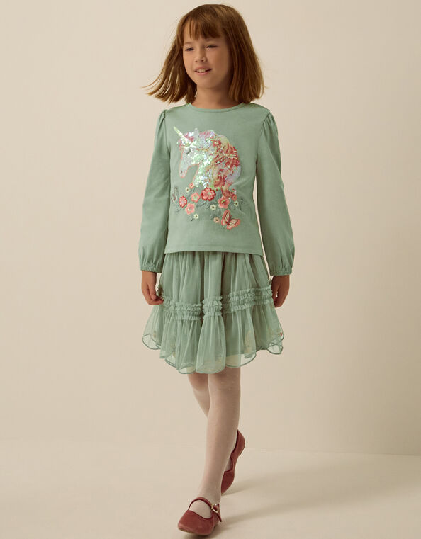 Sequin Unicorn Top & Skirt Set, Green (GREEN), large