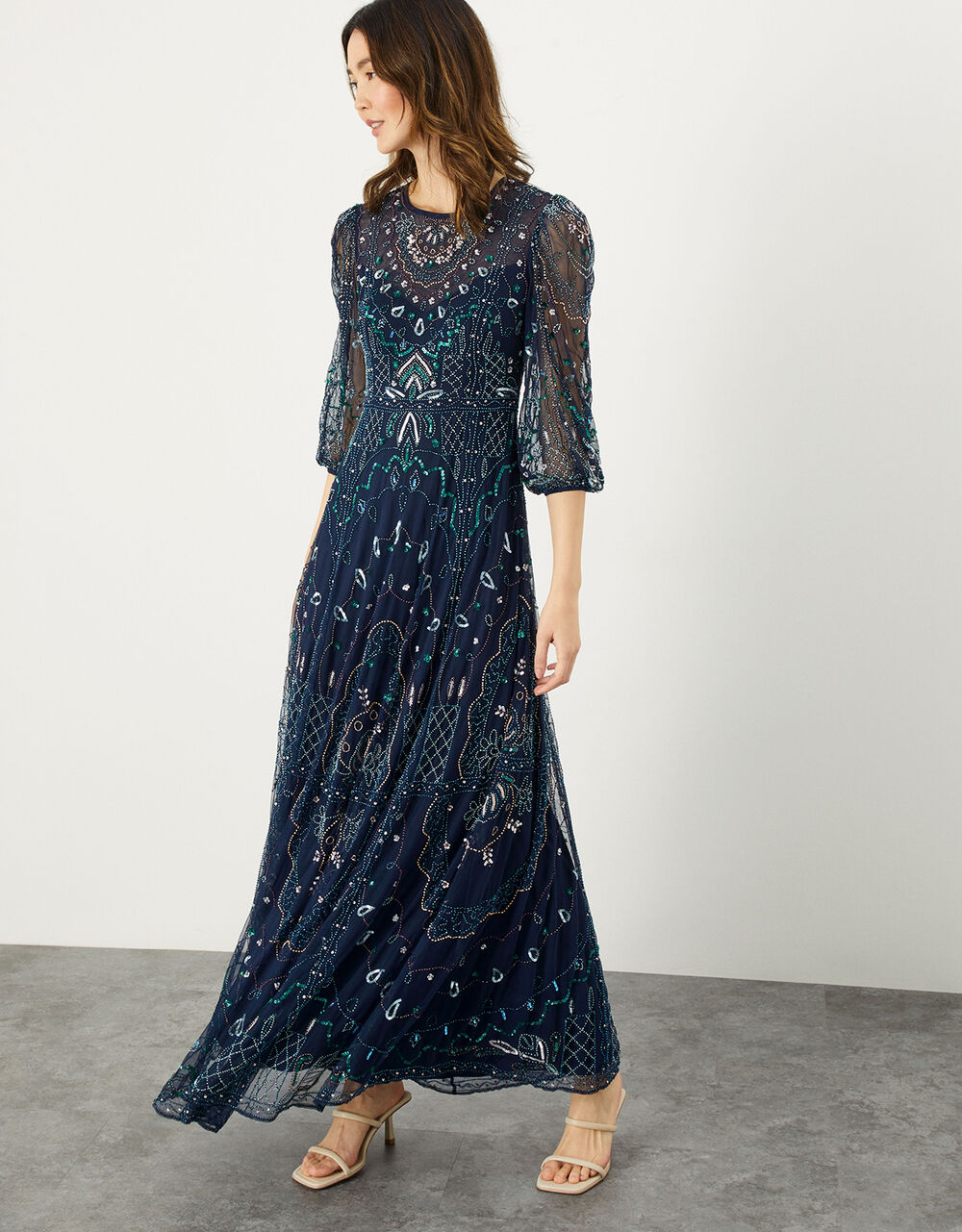Women Dresses | Lily Embellished Maxi Dress in Recycled Polyester Blue - TD29179
