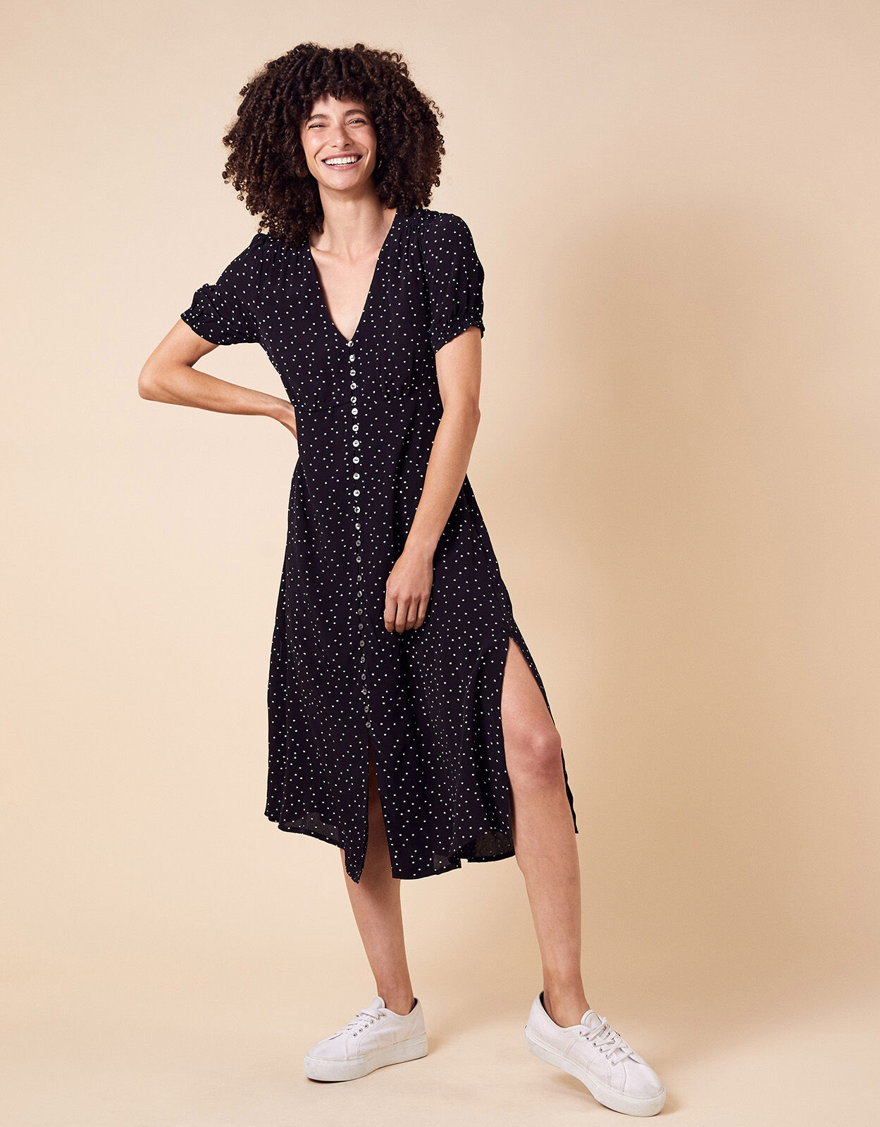 Monsoon spot print midi dress Outlet