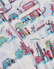 Dinosaur London Print Long Pyjamas Set, Ivory (IVORY), large