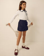 Bow Long Sleeve Top & Skort Set, Blue (NAVY), large
