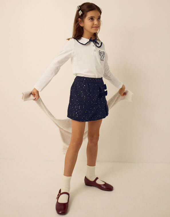Bow Long Sleeve Top & Skort Set, Blue (NAVY), large