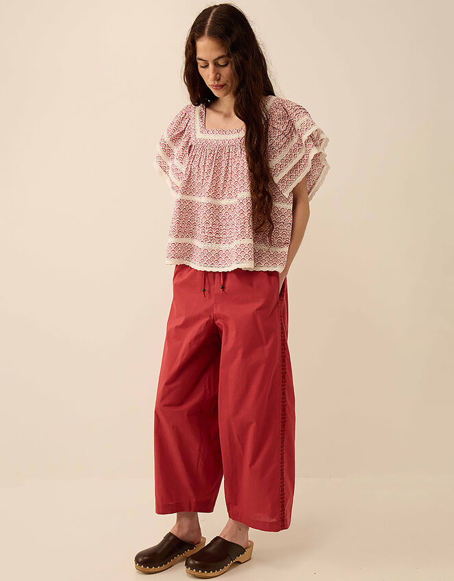 East Irina Cotton Embroidered Trousers Pink