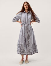 Kirsty Embroidered Stripe Midi Shirt Dress, Blue (NAVY), large