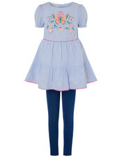 Butterfly Stripe Tunic and Leggings Set, Blue (BLUE), large