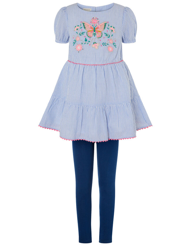 Butterfly Stripe Tunic and Leggings Set, Blue (BLUE), large