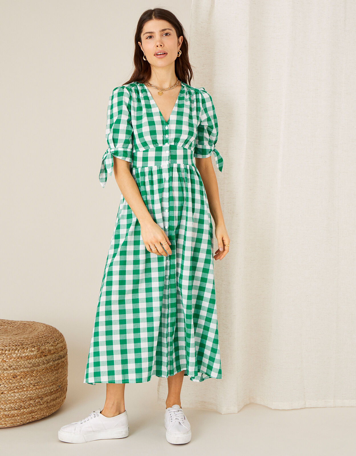 Amina Gingham Print Dress Green