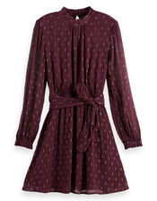 Scotch and Soda Metallic Tie Waist Mini Dress, Red (BURGUNDY), large