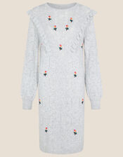 Rita Embroidered Ruffle Dress, Grey (GREY), large