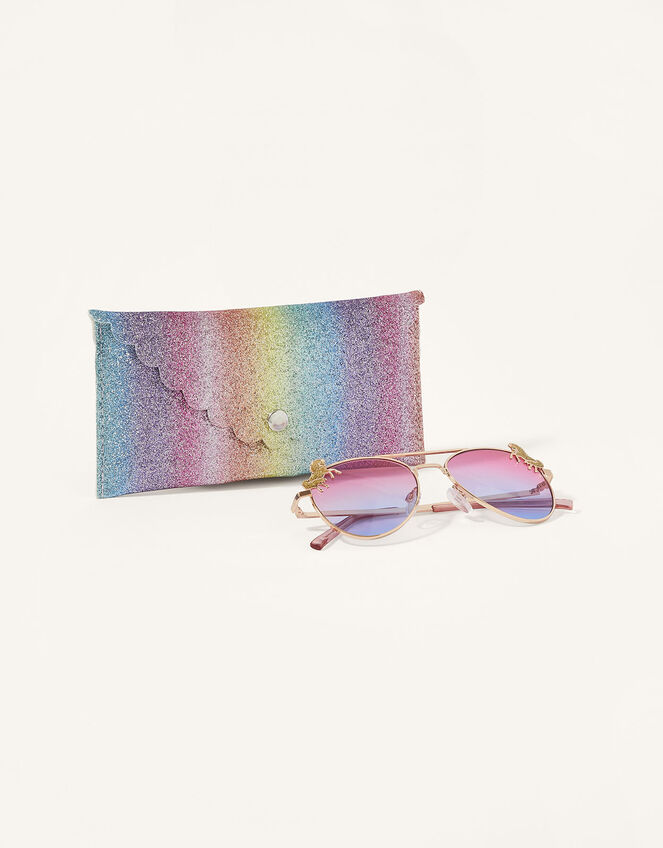 Glitter Unicorn Aviator Sunglasses with Case