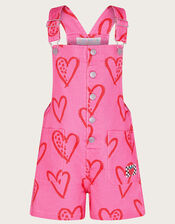 Heart Print Denim Dungarees, Pink (PINK), large