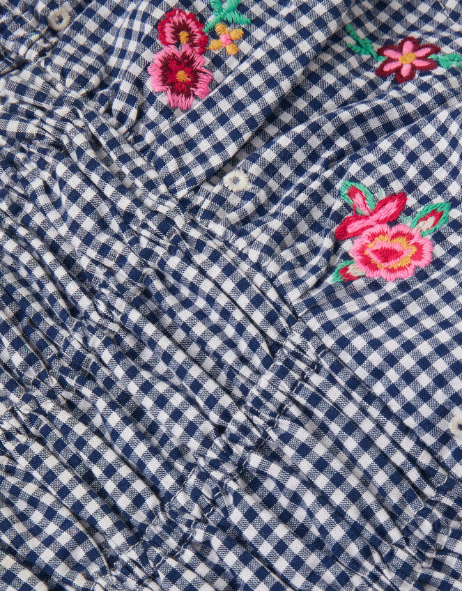 Floral Embroidered Gingham Jumpsuit, Blue (NAVY), large