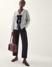 Bria Bow Cable Knit Cardigan, Grey (GREY), large