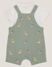 Newborn Giraffe Dungaree Set, Green (GREEN), large