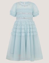 Natalia Embellished Ruffle Party Dress, Blue (PALE BLUE), large