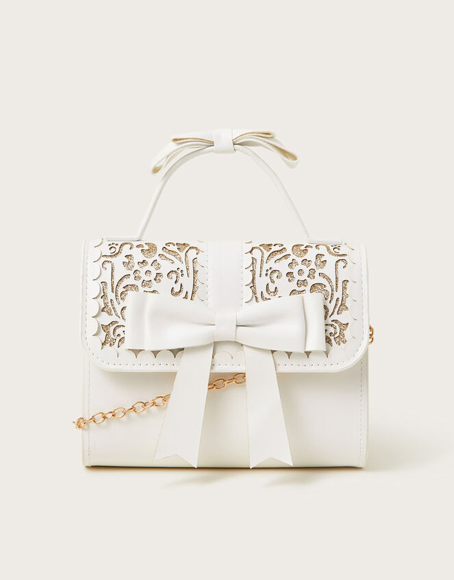 Glitter Cutwork Floral Bow Bag, , large