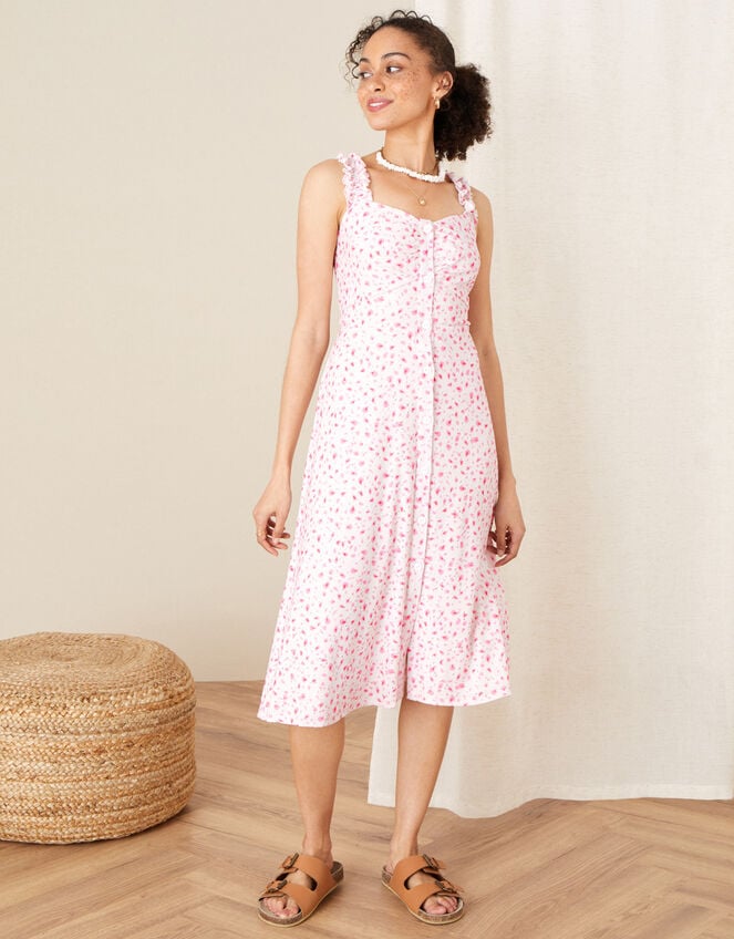Printed Jersey Midi Dress, Ivory (IVORY), large